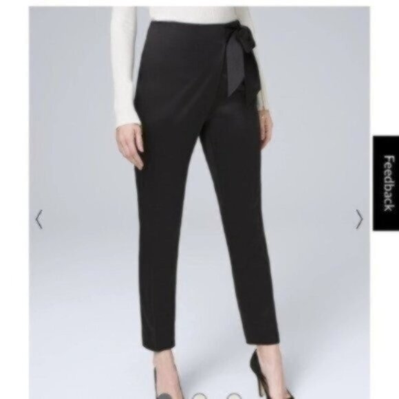 White House Black Market Pants - NWT White House Black Market Bow-Belt Satin Tapered Ankle Pants